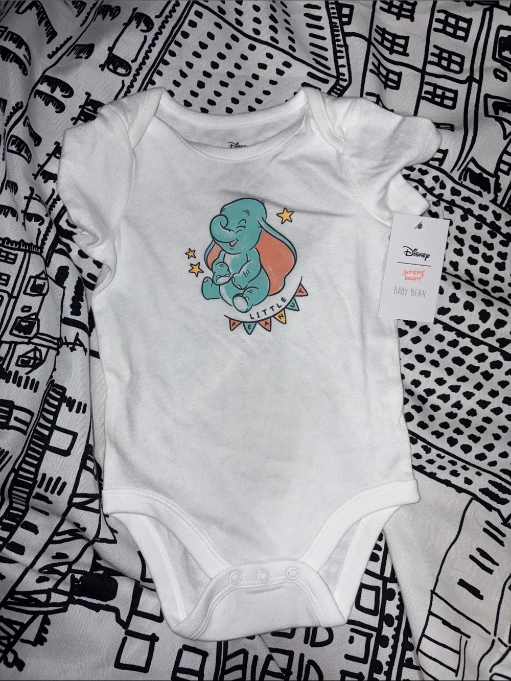 Disney White Bodysuit with Teal and Coral Dumbo Print